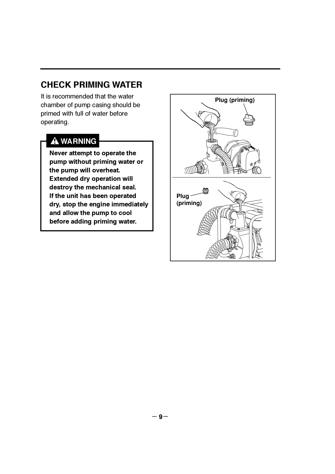 Makita EW120R, EW320TR, EW220R manuel dutilisation Check Priming Water, － 9－ 