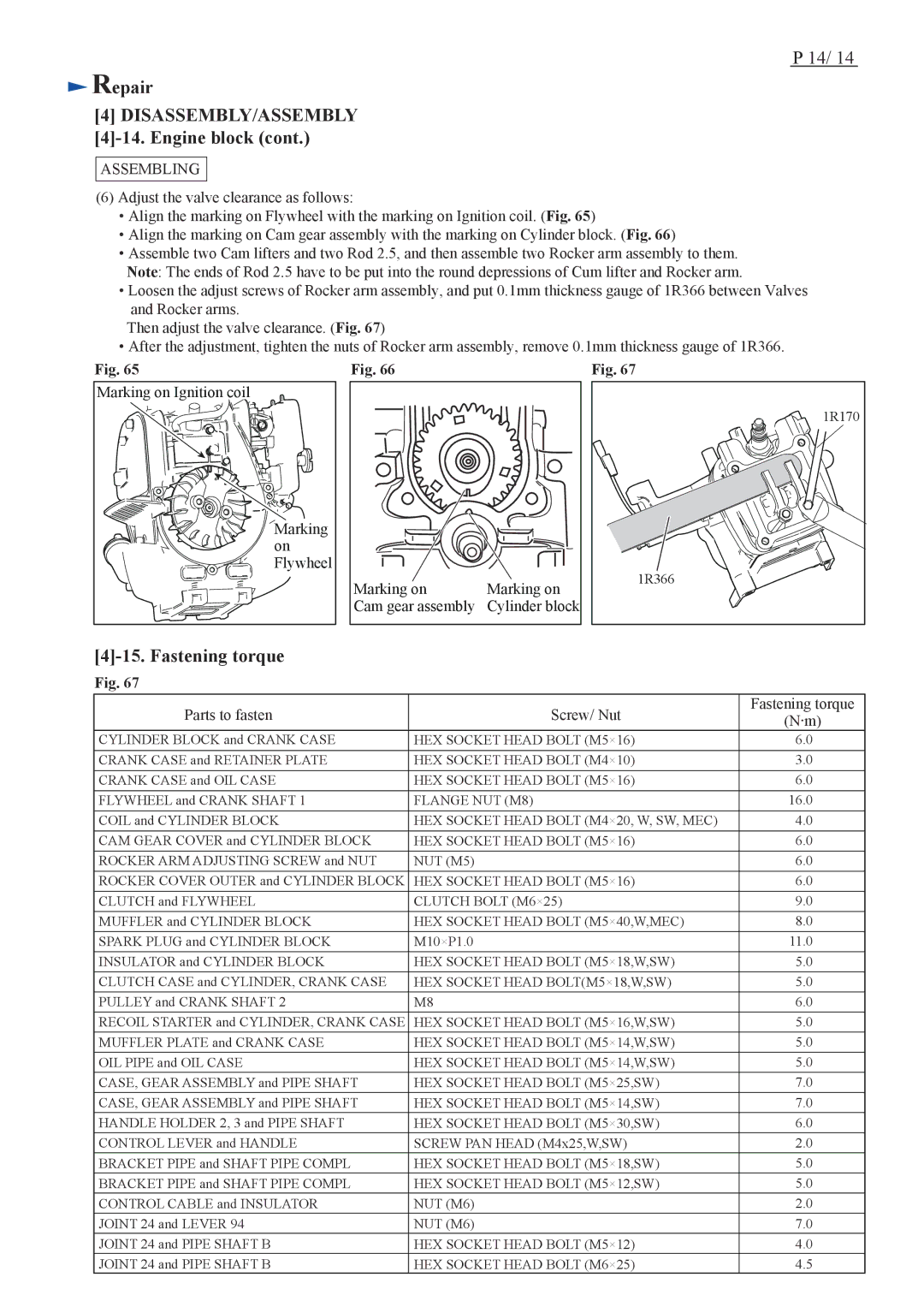 Makita EX2650LH specifications Repair DISASSEMBLY/ASSEMBLY 4-14. Engine block, Fastening torque 