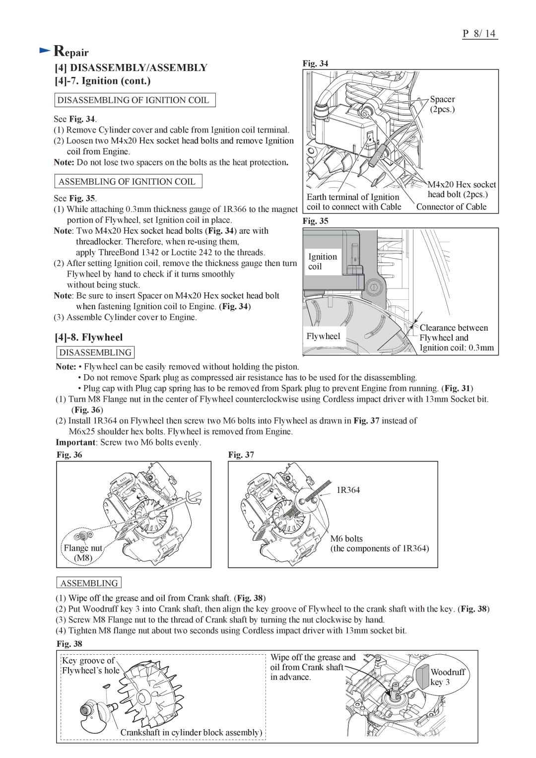 Makita EX2650LH specifications Flywheel, Disassembling of Ignition Coil, Assembling of Ignition Coil 