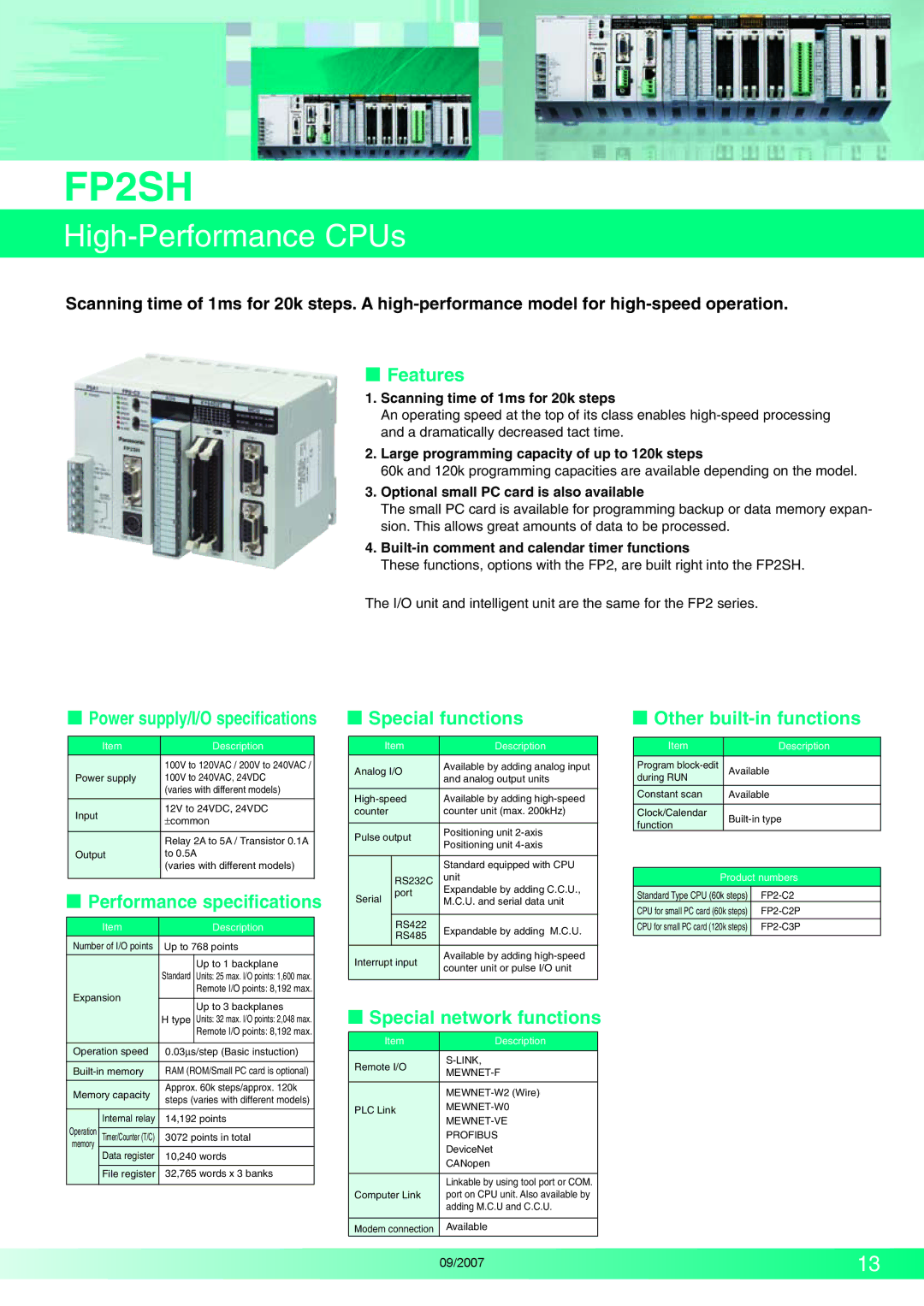 Makita FP2 Series High-Performance CPUs, Scanning time of 1ms for 20k steps, Optional small PC card is also available 