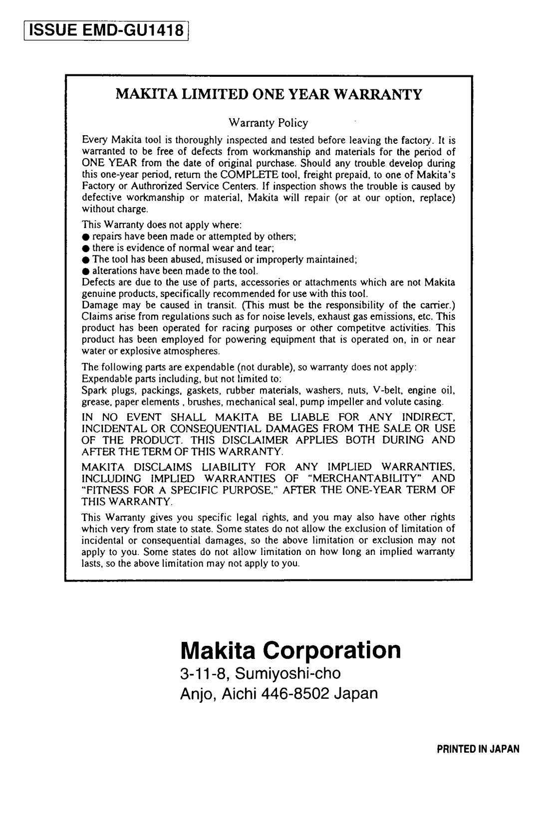 Makita G12000R manual 