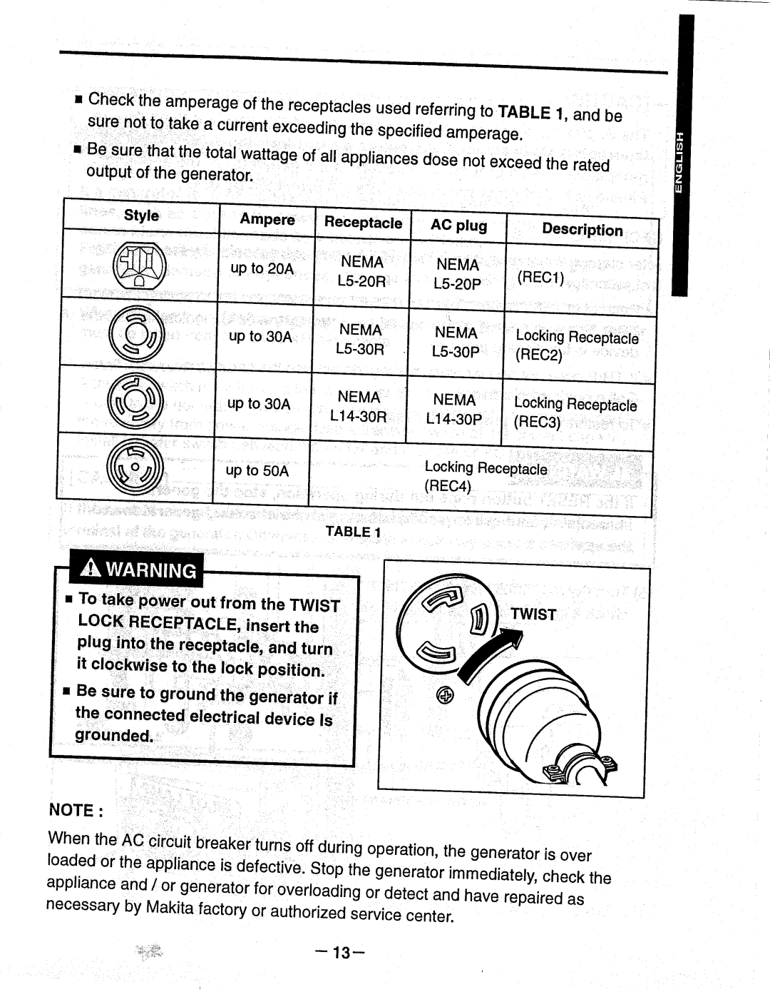 Makita G12000R manual 