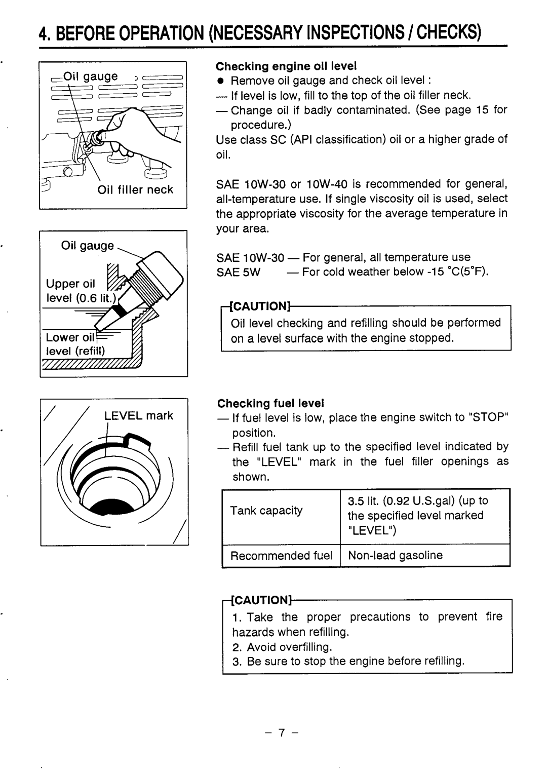 Makita G1200R instruction manual Checking engine oil level, Checking fuel level 