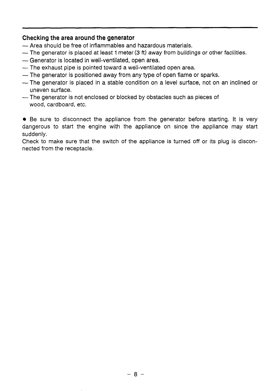 Makita G1200R instruction manual Checking the area around the generator 