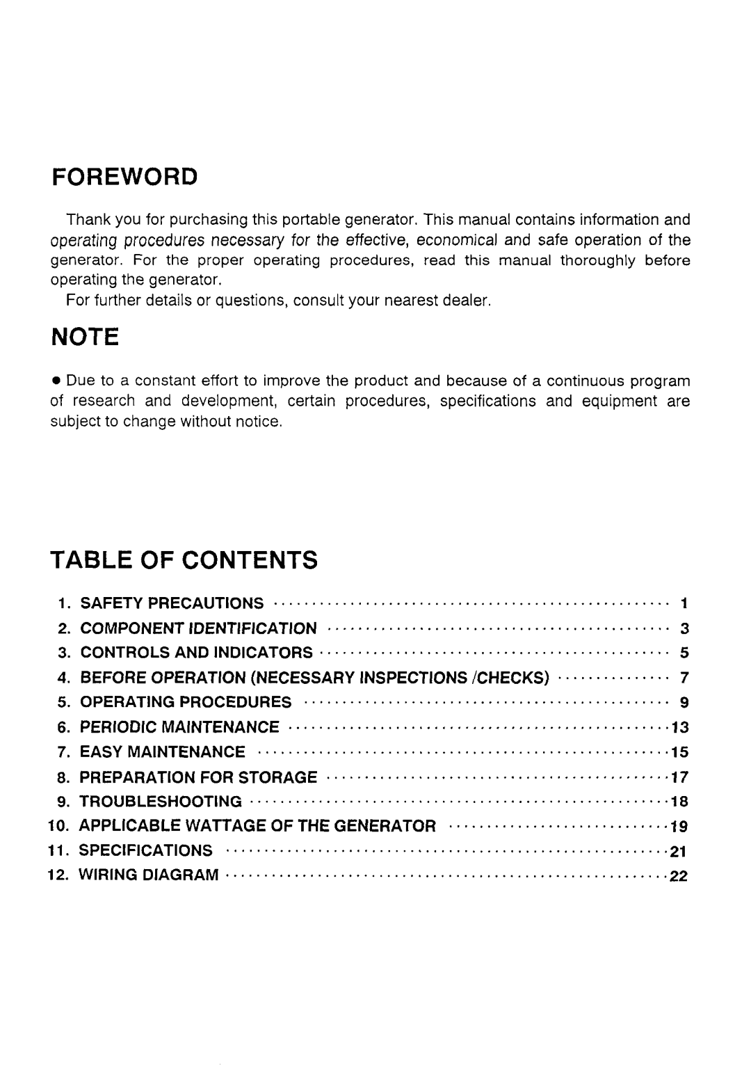 Makita G1200R instruction manual Foreword, Table of Contents 