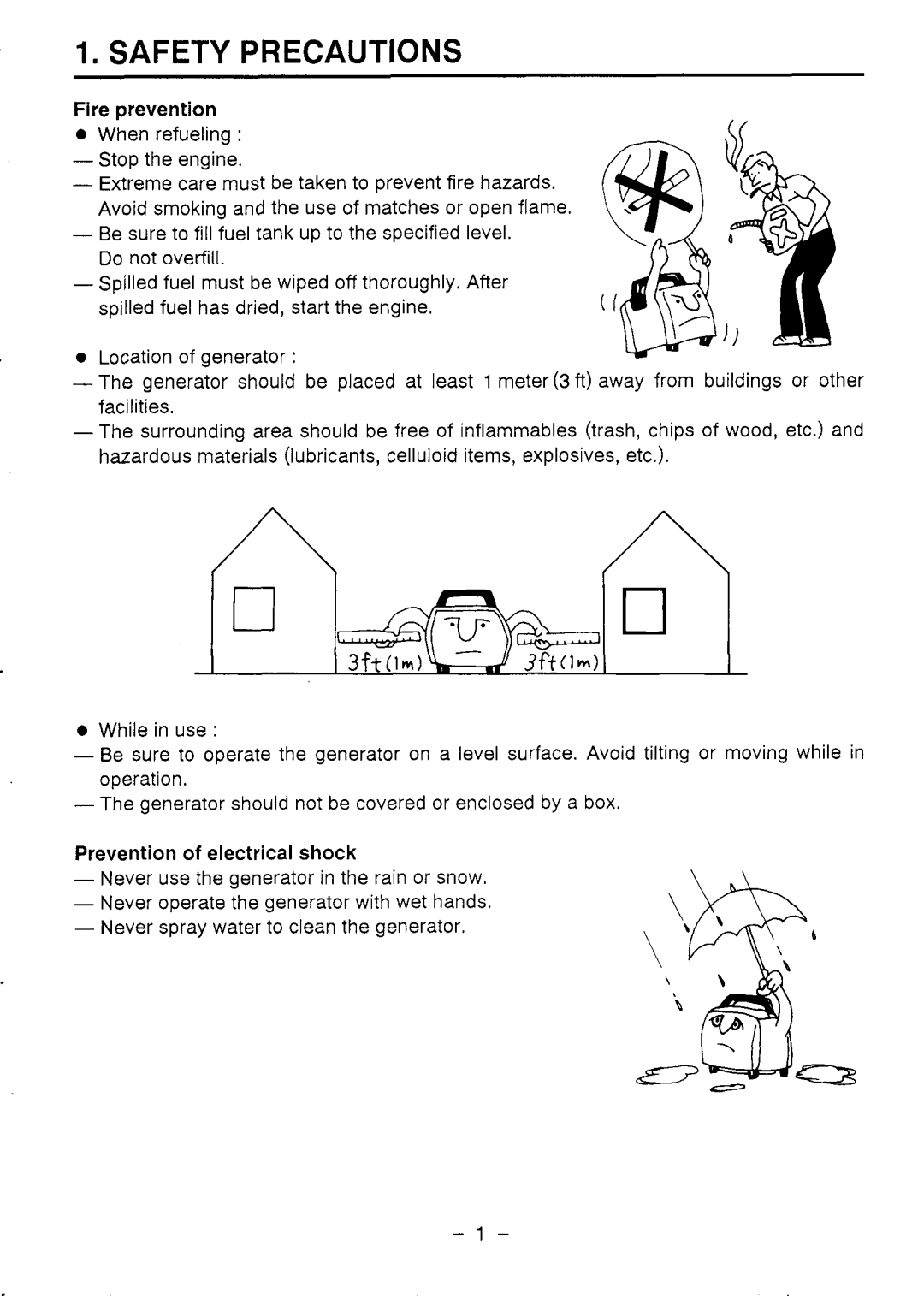 Makita G1200R instruction manual Safety Precautions, Fire prevention8, Prevention of electrical shock 