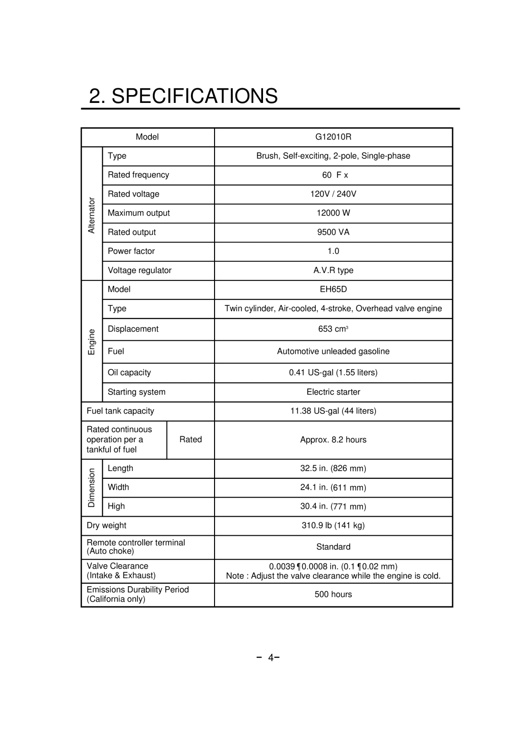 Makita G12010R manual Specifications, － 4－ 