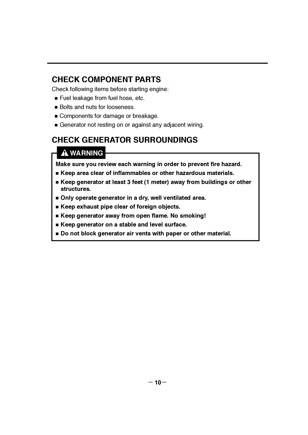 Makita G12010R manual Check Component Parts, Check Generator Surroundings, － 10－ 