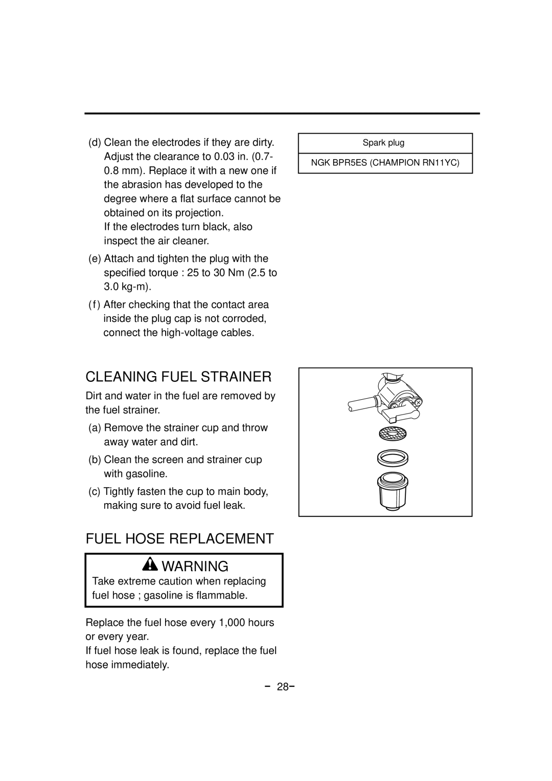 Makita G12010R manual Cleaning Fuel Strainer, Fuel Hose Replacement, － 28－ 