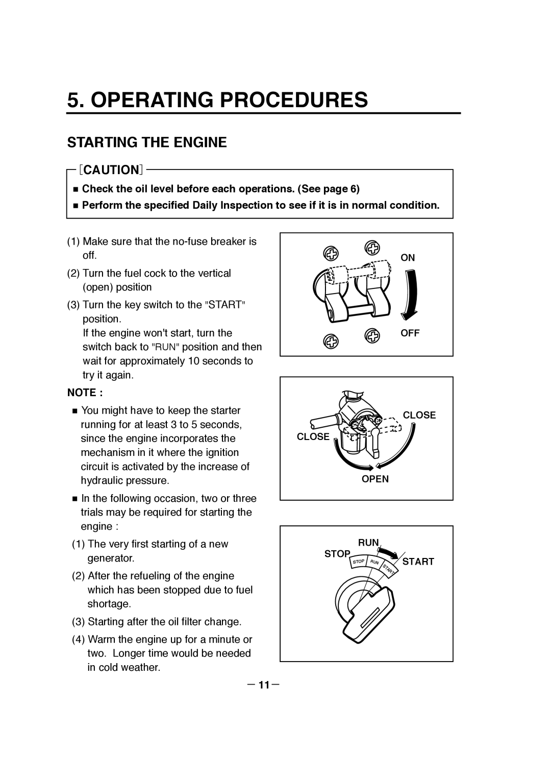 Makita G12010R manual Operating Procedures, Starting The Engine, ［Caution］ 