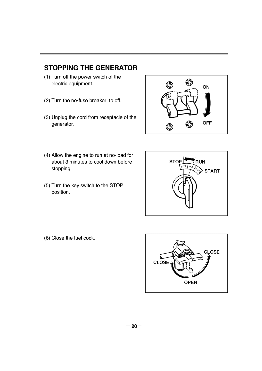 Makita G12010R manual Stopping The Generator, － 20－, Start 