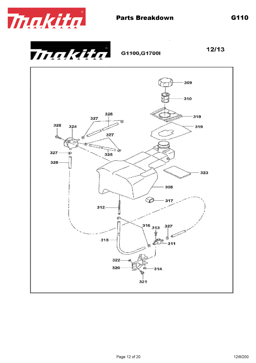 Makita G1700i manual Parts Breakdown 