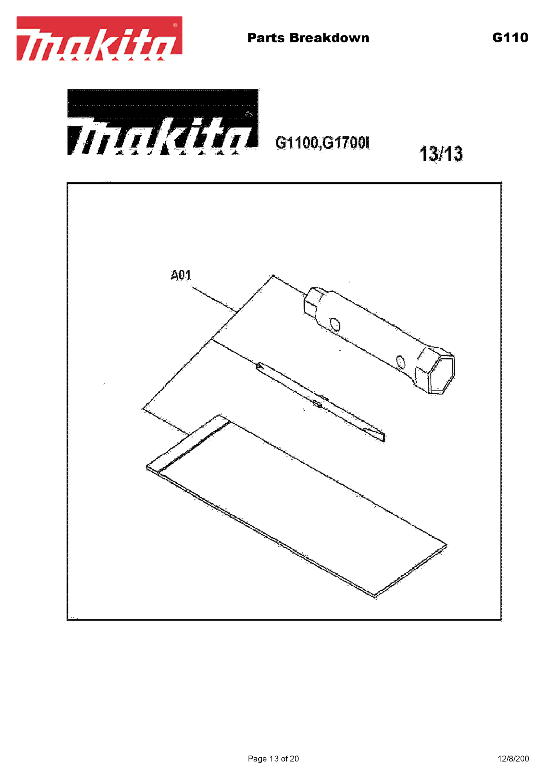 Makita G1700i manual Parts Breakdown 