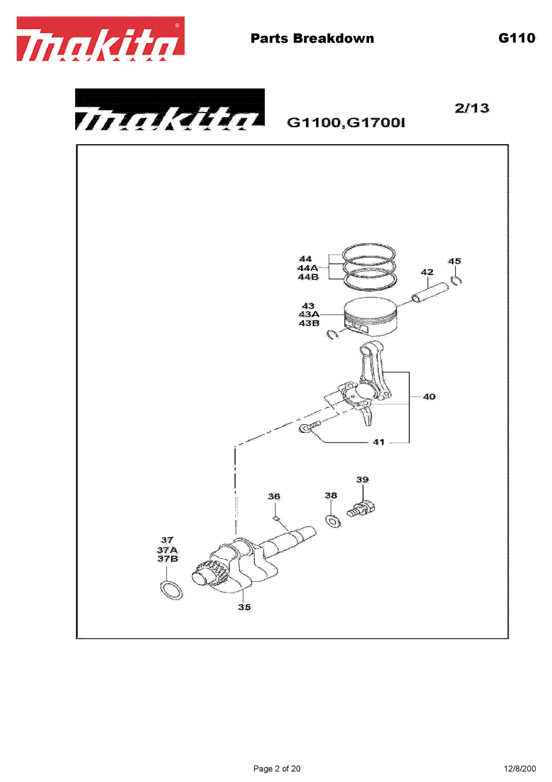 Makita G1700i manual Parts Breakdown 