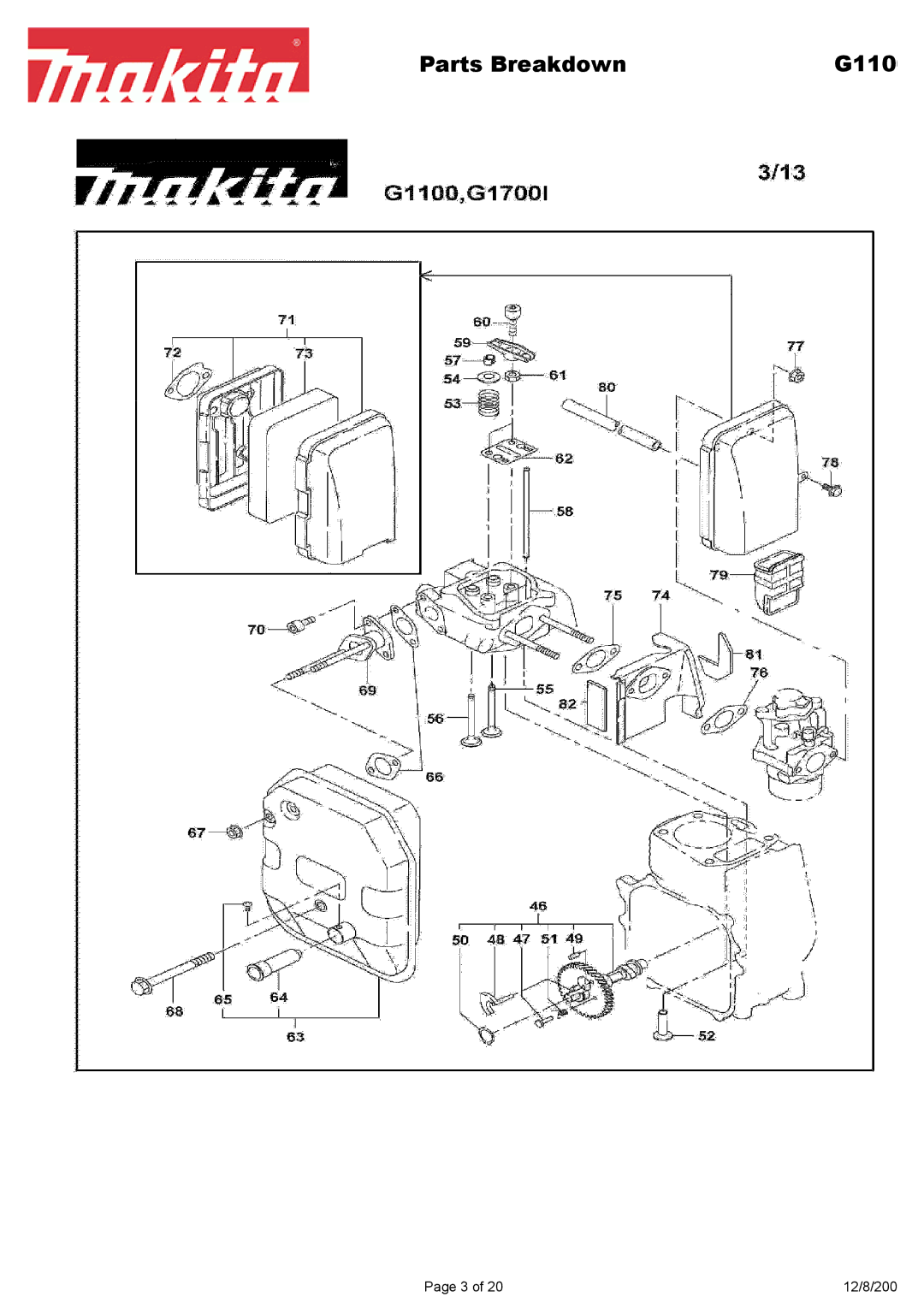 Makita G1700i manual Parts Breakdown 