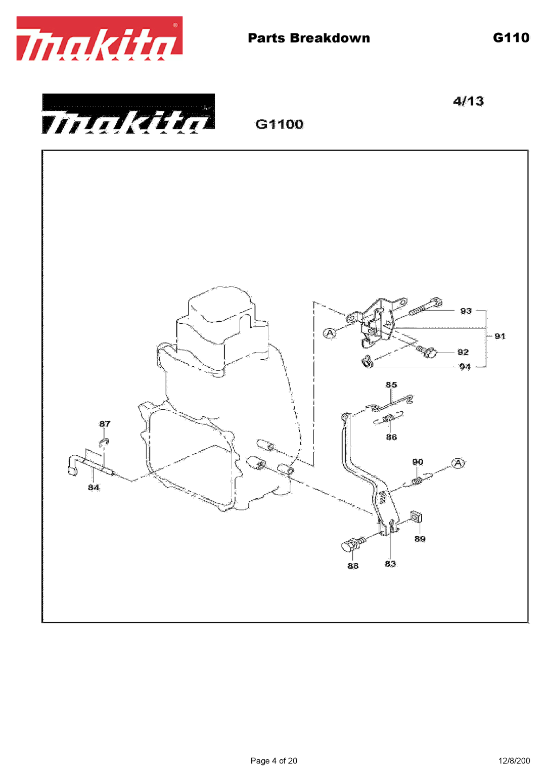 Makita G1700i manual Parts Breakdown 