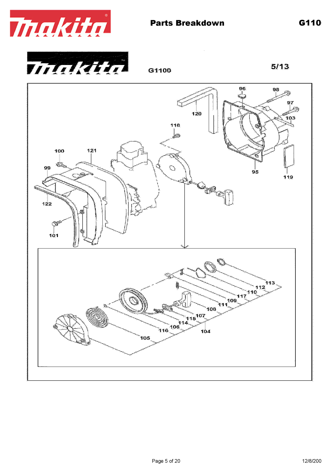 Makita G1700i manual Parts Breakdown 