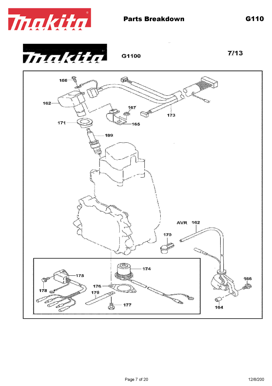 Makita G1700i manual Parts Breakdown 