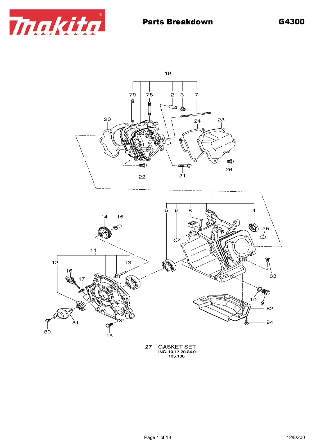 Makita G4300L manual Parts Breakdown 