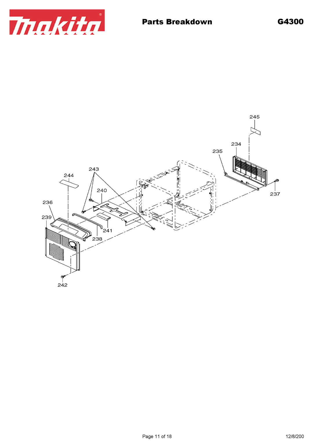 Makita G4300L manual Parts Breakdown 