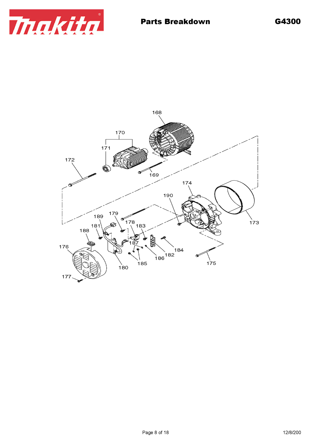 Makita G4300L manual Parts Breakdown 