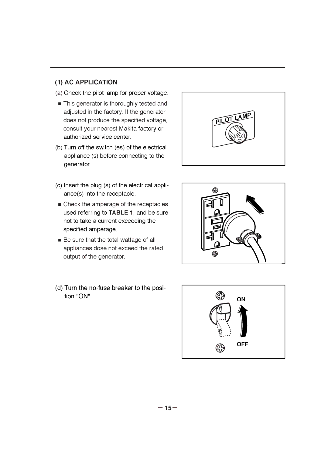 Makita G4101R G6100R, G6101R, G4100R, G2800R manual AC Application, － 15－ 