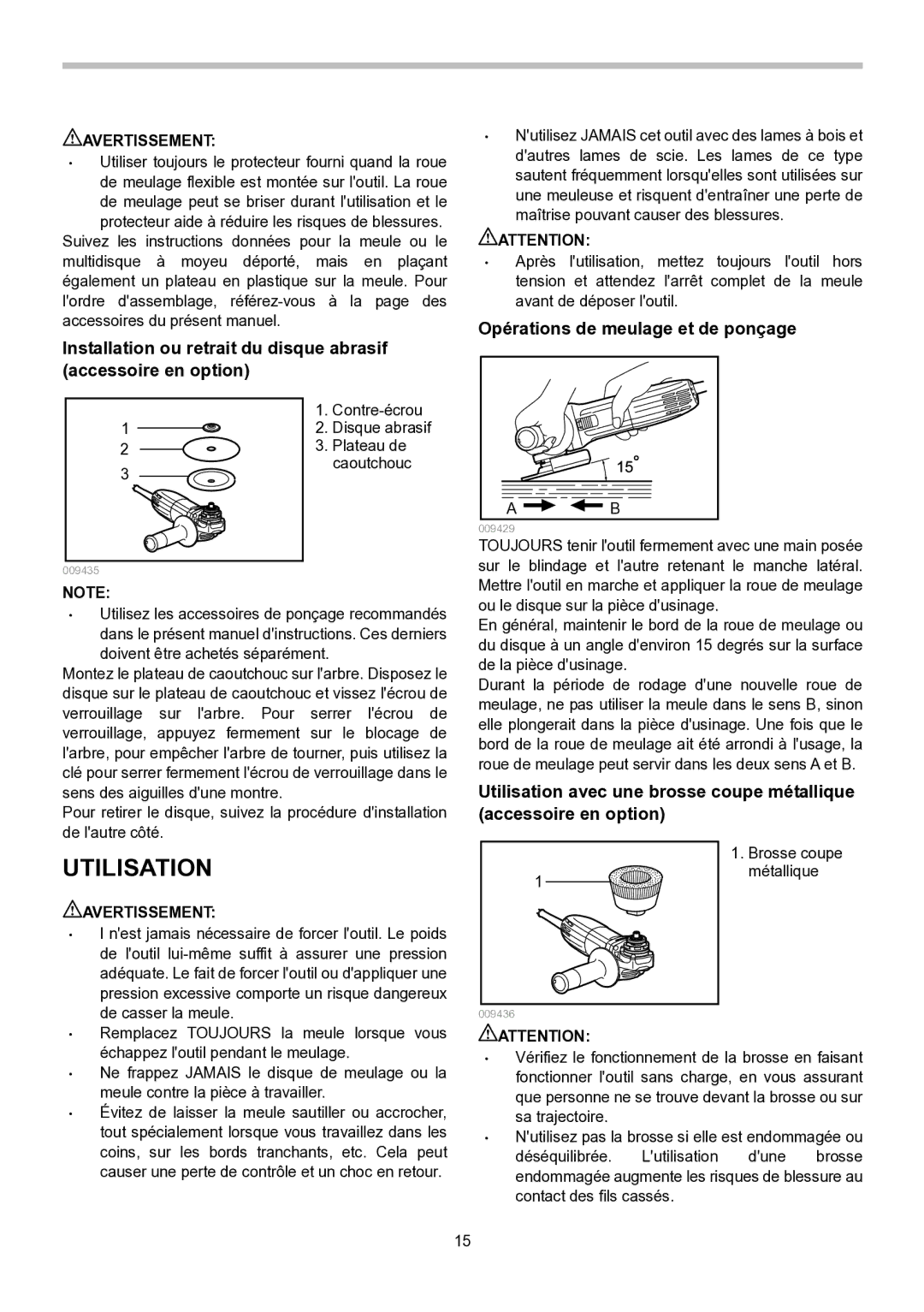 Makita GA5030, GA4530, GA4030 instruction manual Utilisation, Opérations de meulage et de ponçage 