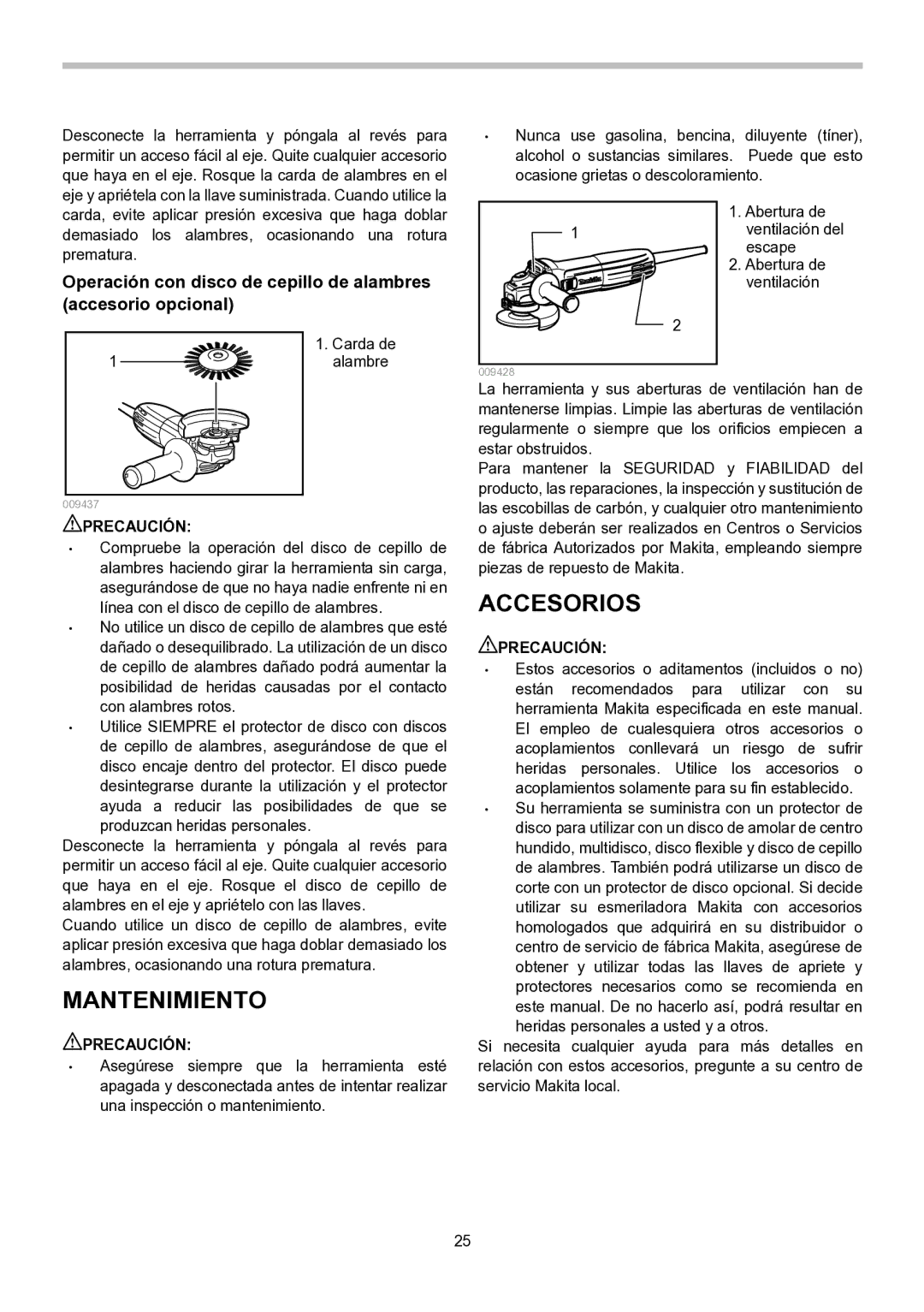 Makita GA4530, GA5030, GA4030 instruction manual Mantenimiento, Accesorios 