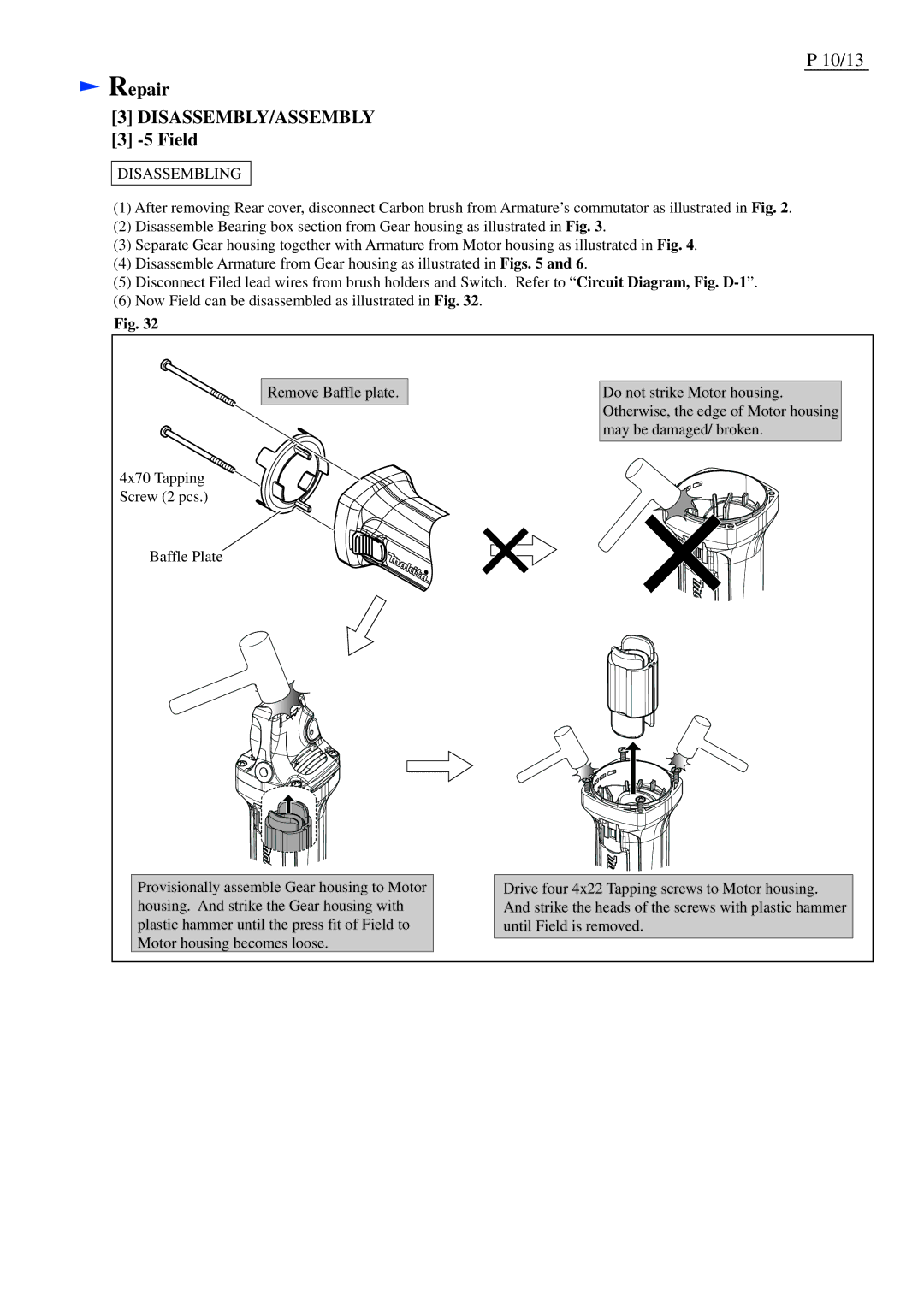 Makita GA4530, GA5030, GA4030 specifications Field 