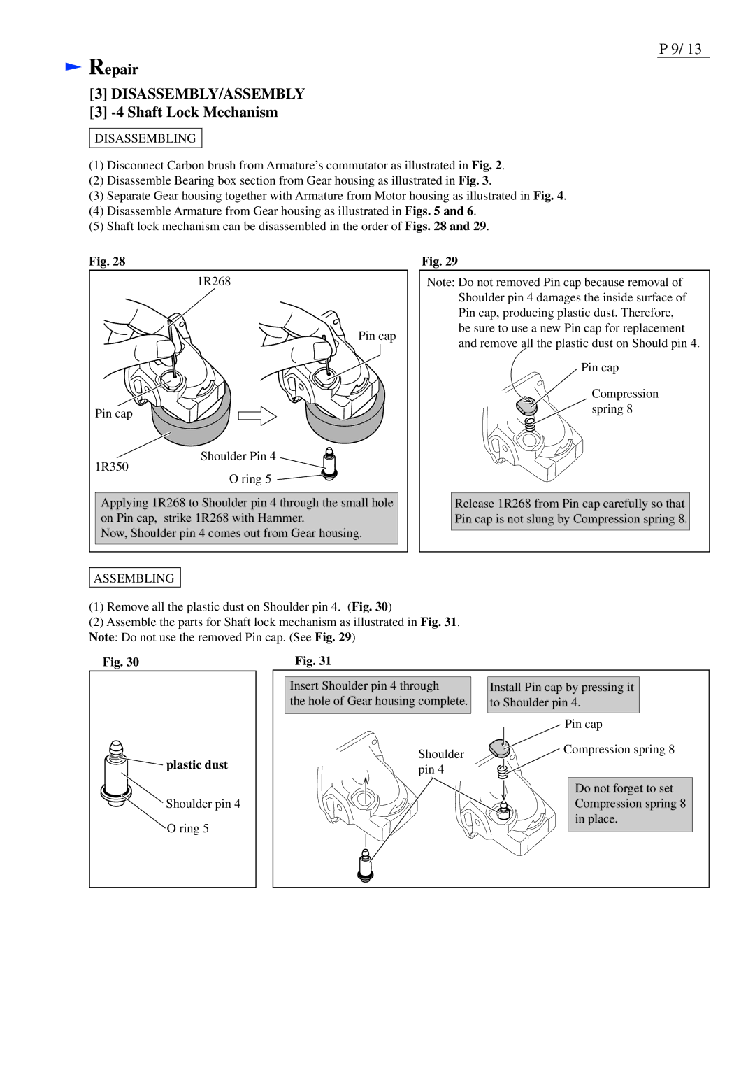 Makita GA5030, GA4530, GA4030 specifications Shaft Lock Mechanism, Plastic dust 