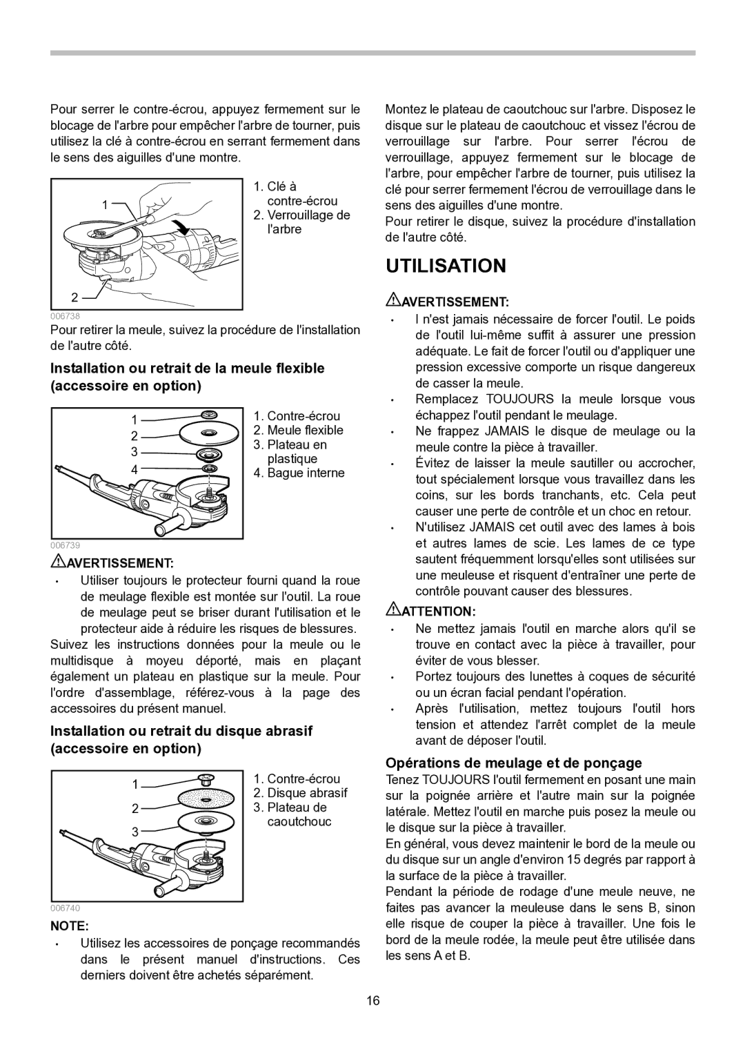 Makita GA7021, GA7020, GA9020 instruction manual Utilisation, Opérations de meulage et de ponçage 