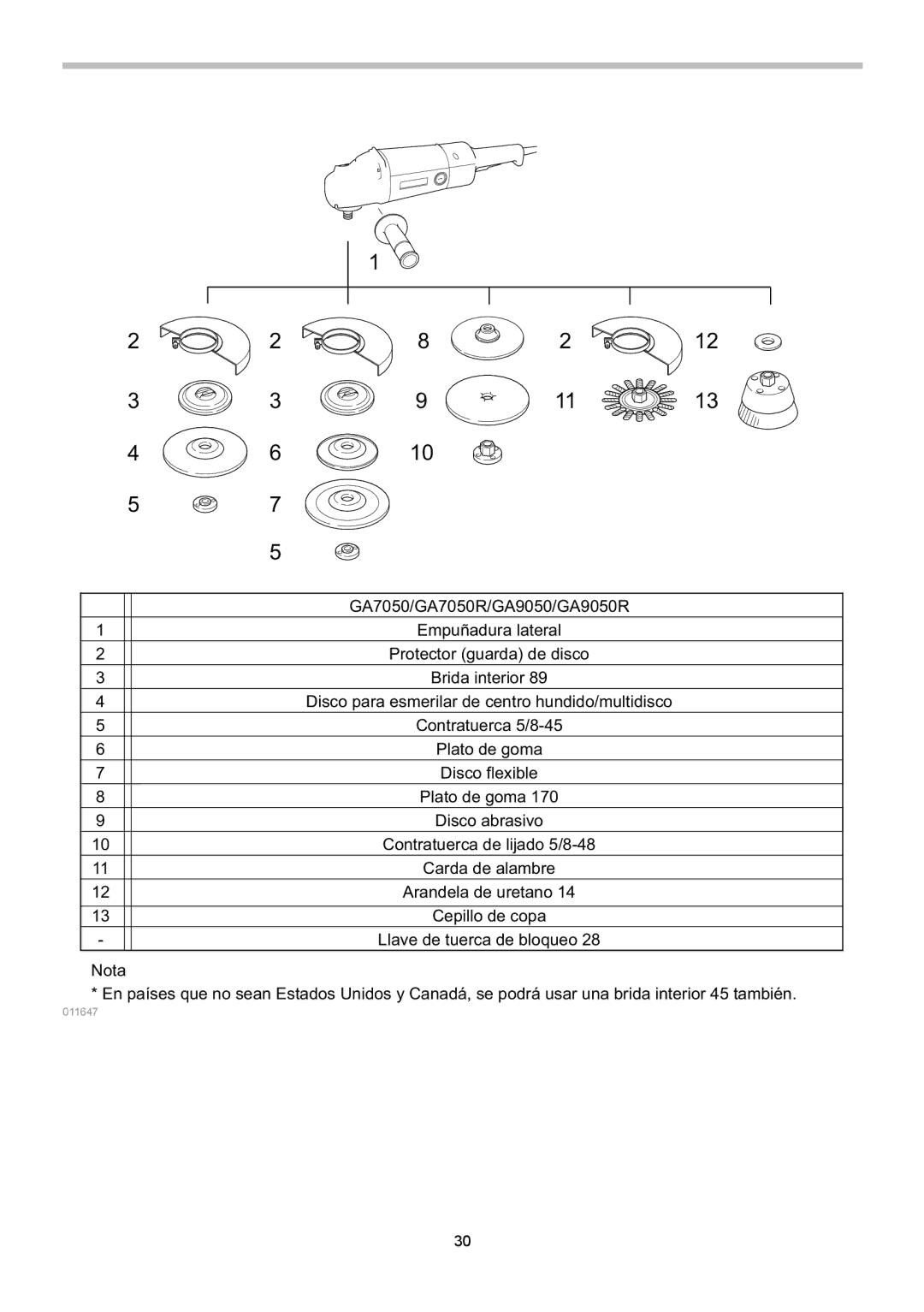 Makita GA7050R, GA9050R instruction manual 011647 