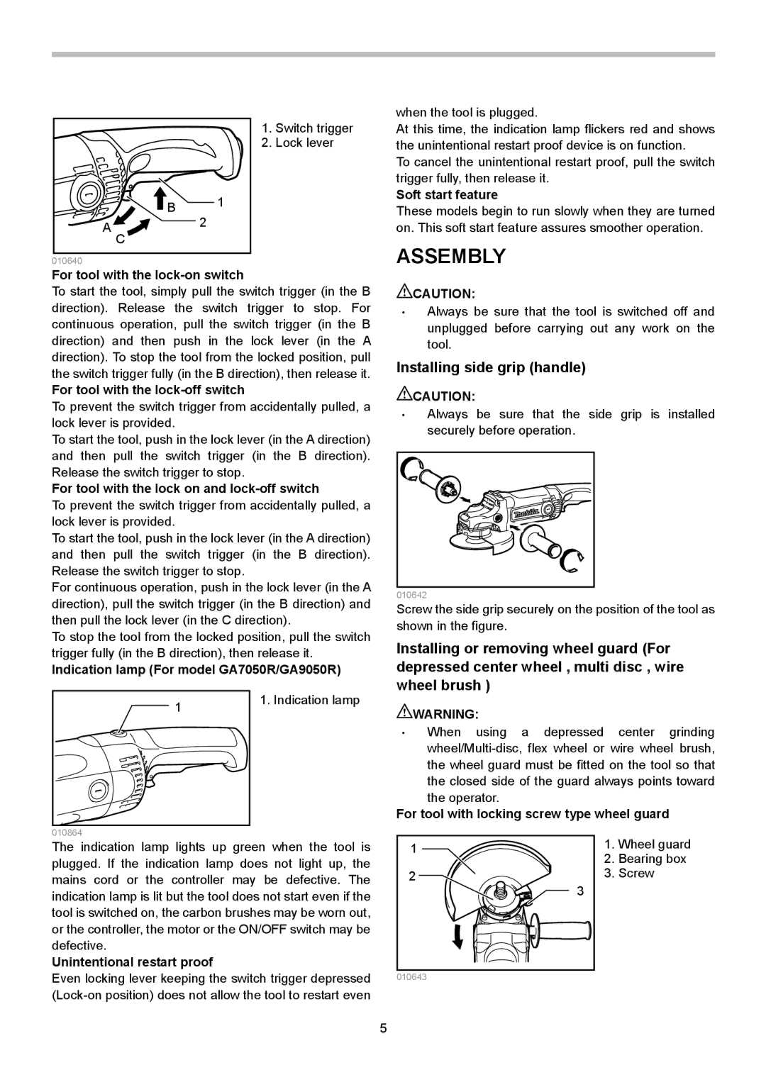 Makita GA9050R, GA7050R instruction manual Assembly, Installing side grip handle 