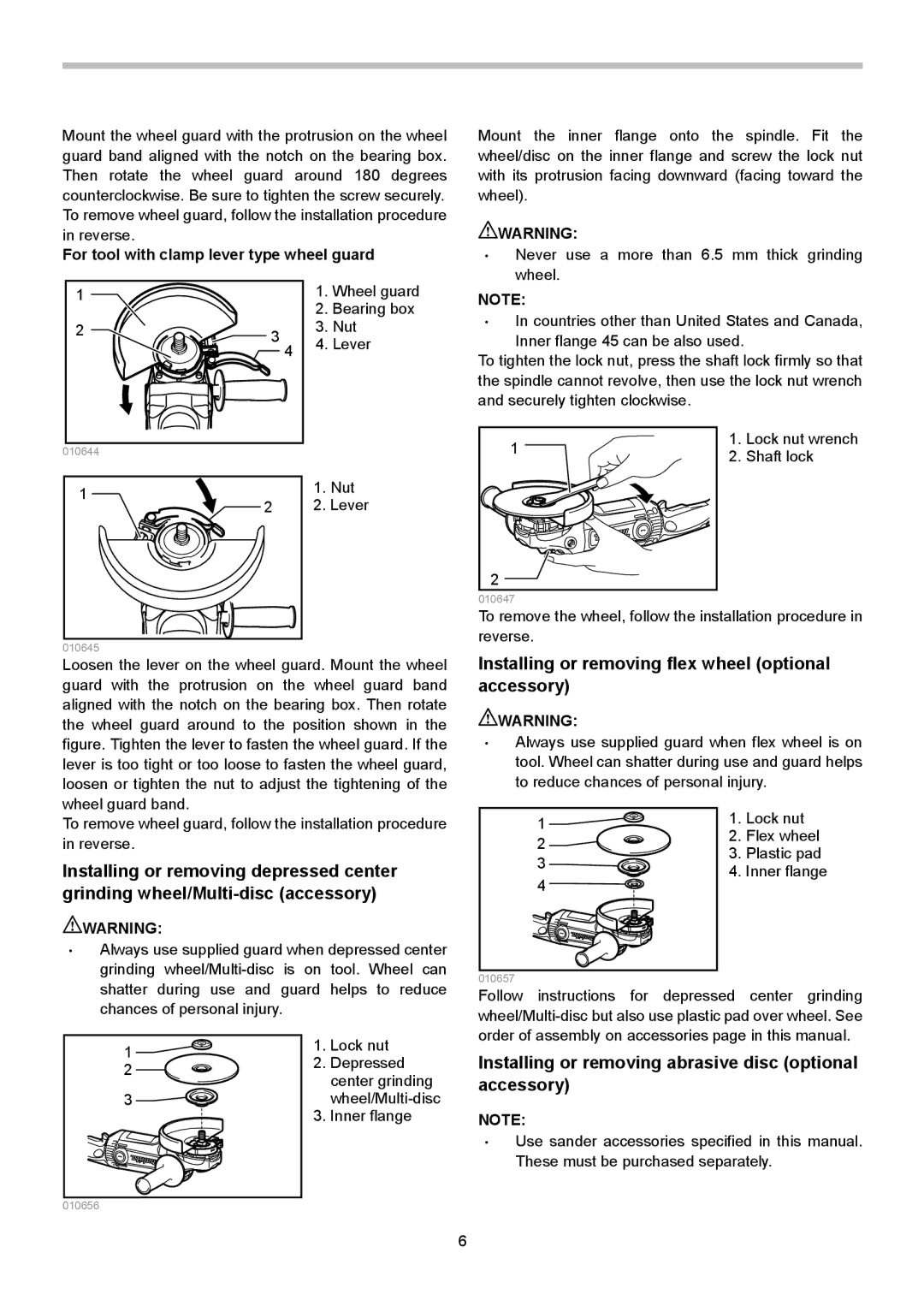 Makita GA7050R, GA9050 Installing or removing flex wheel optional accessory, For tool with clamp lever type wheel guard 