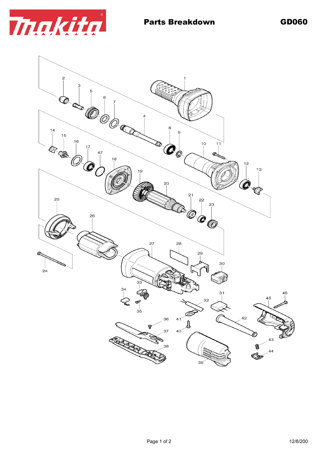 Makita GD0600 manual Parts Breakdown 