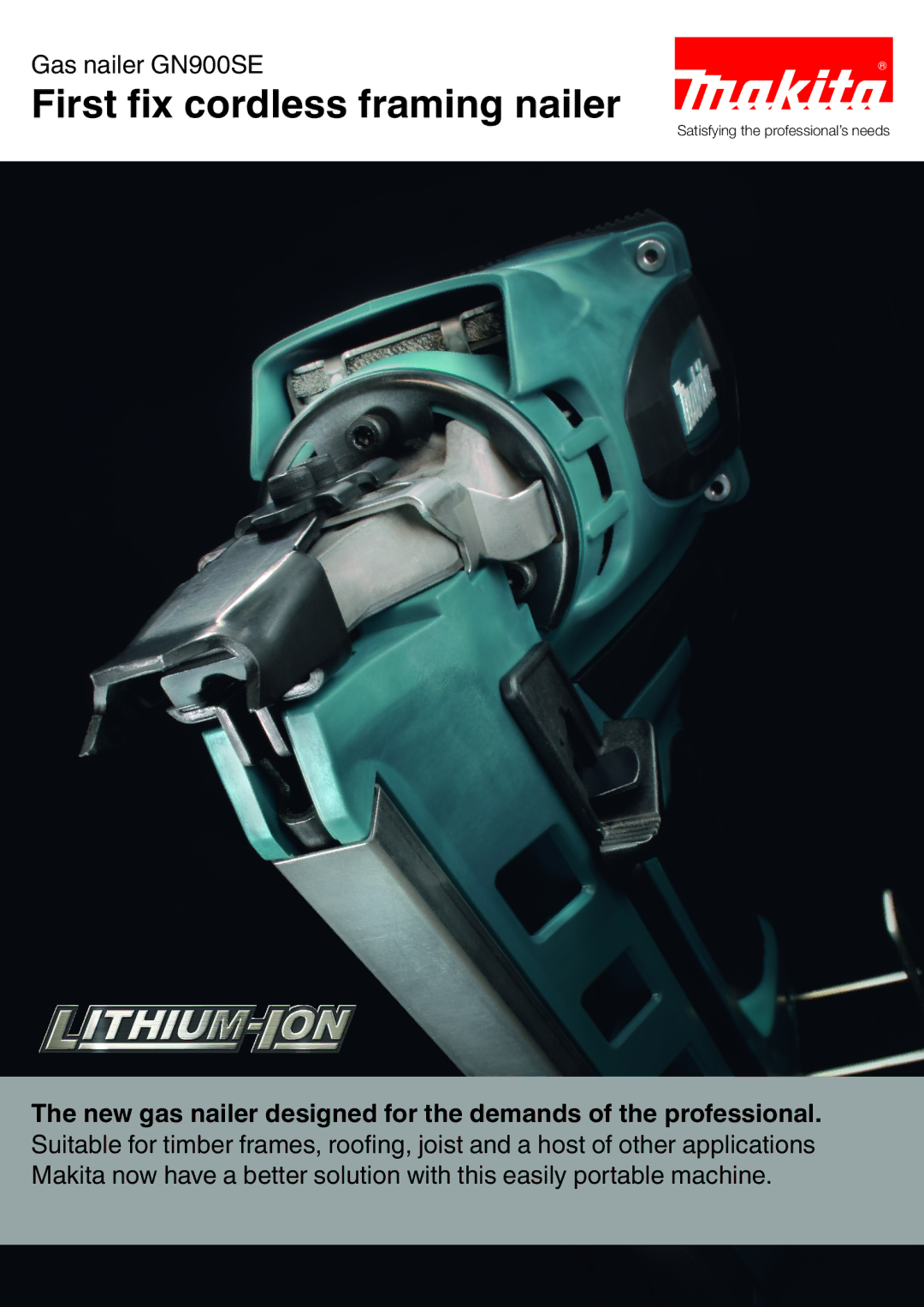 Makita GN900SE manual First fix cordless framing nailer 