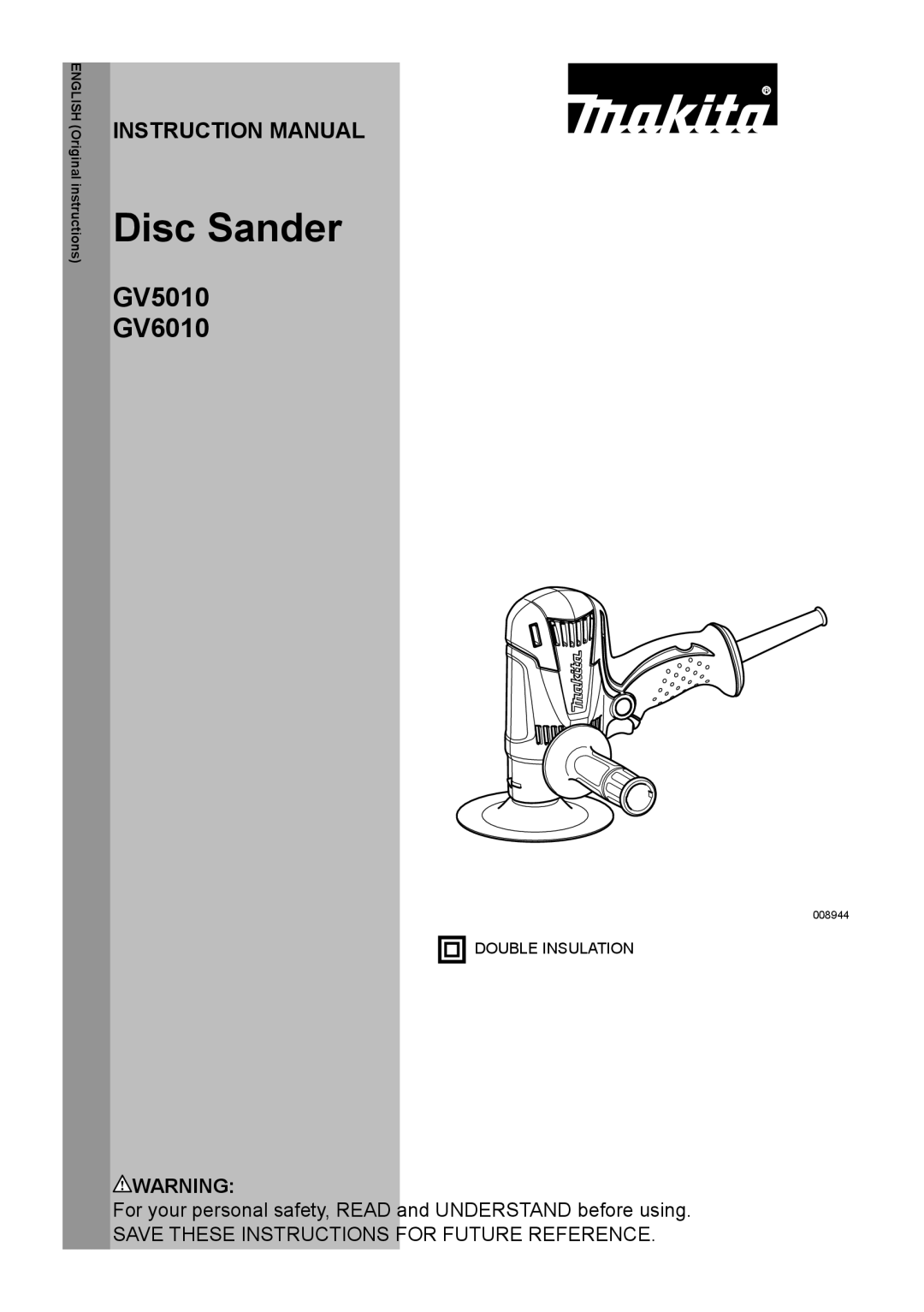 Makita GV6010, GV5010 instruction manual Disc Sander 