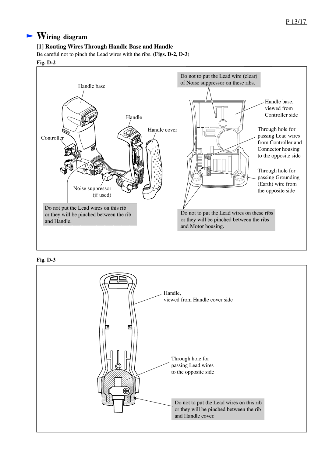 Makita HK1820 dimensions Wiring diagram, Routing Wires Through Handle Base and Handle 