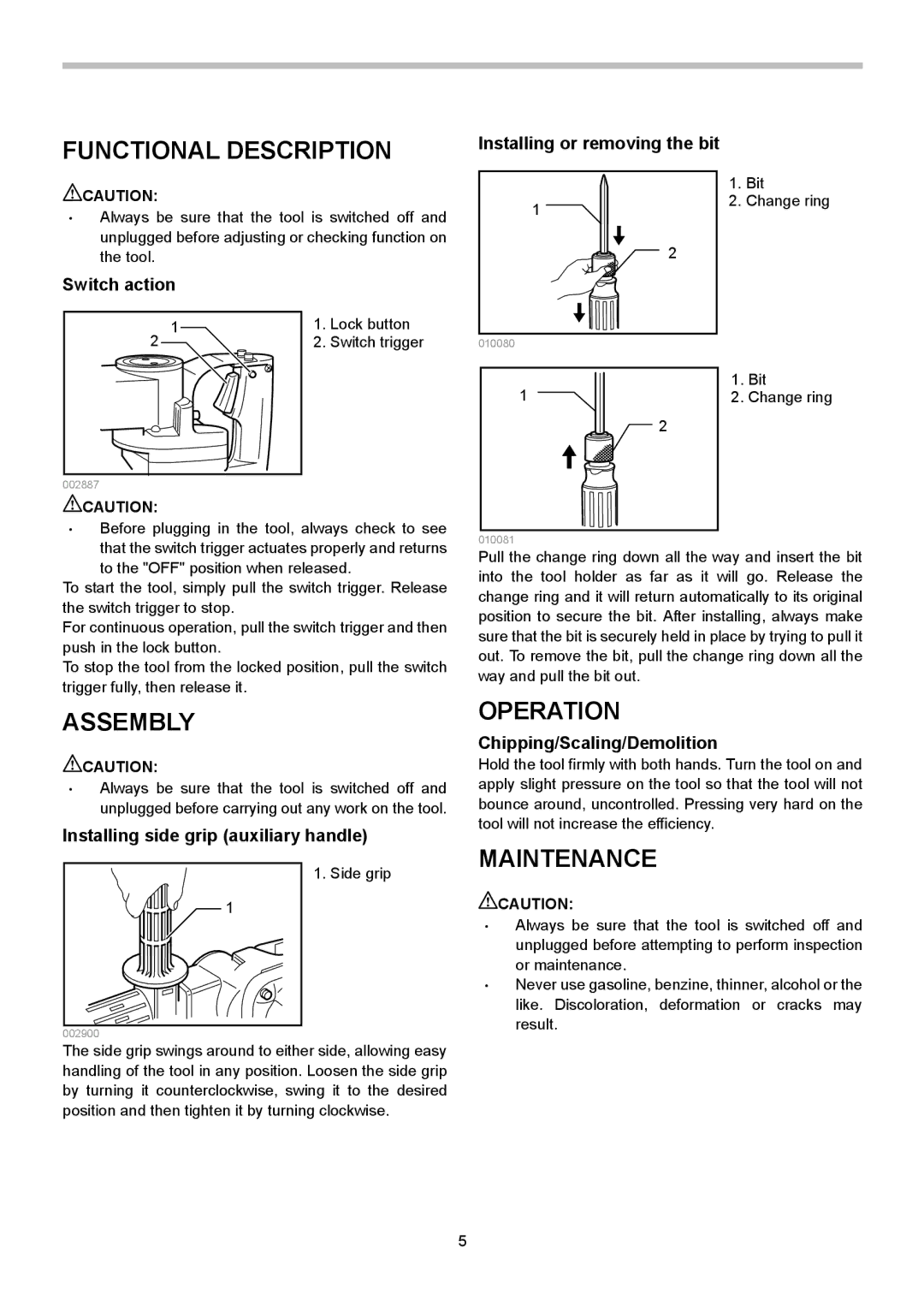 Makita HM0810T 010079 2 instruction manual Functional Description, Assembly, Operation, Maintenance 