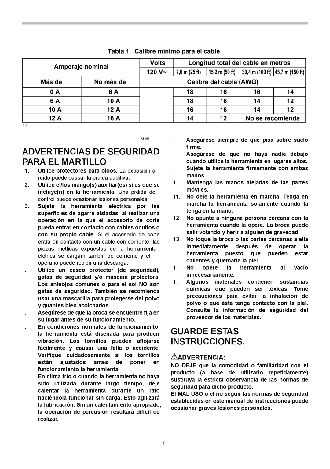 Makita HM0870C, HM0871C Advertencias DE Seguridad Para EL Martillo, Guarde Estas Instrucciones, 12 a, a No se recomienda 