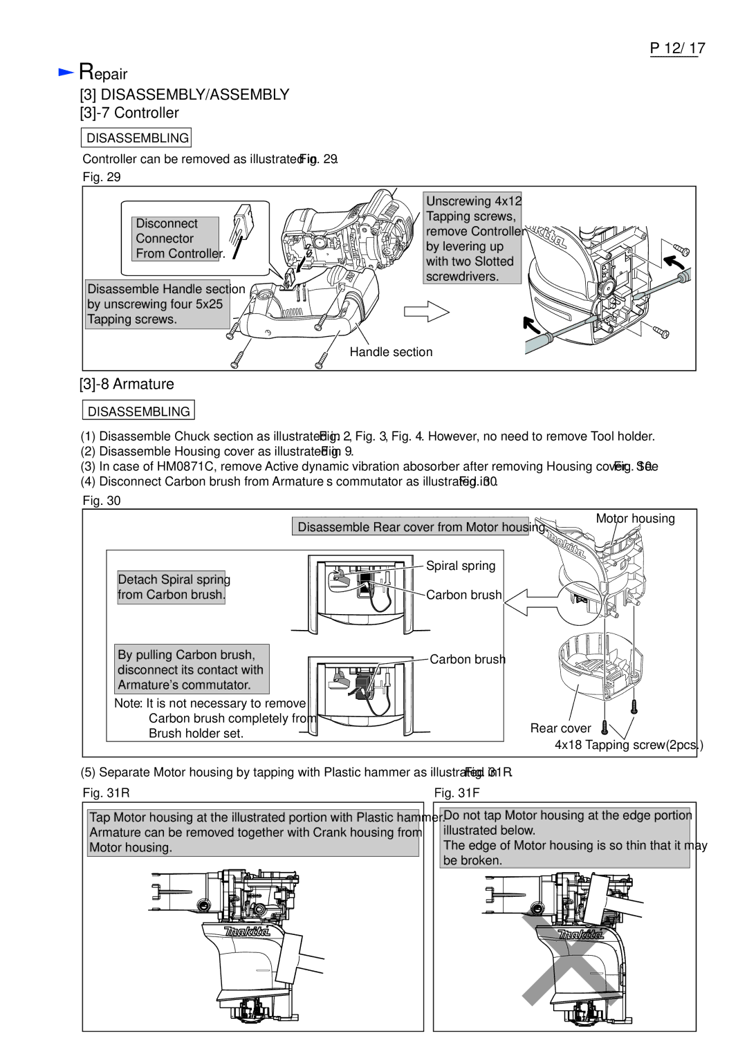 Makita HM0871C, HM0870C dimensions Controller, Armature 