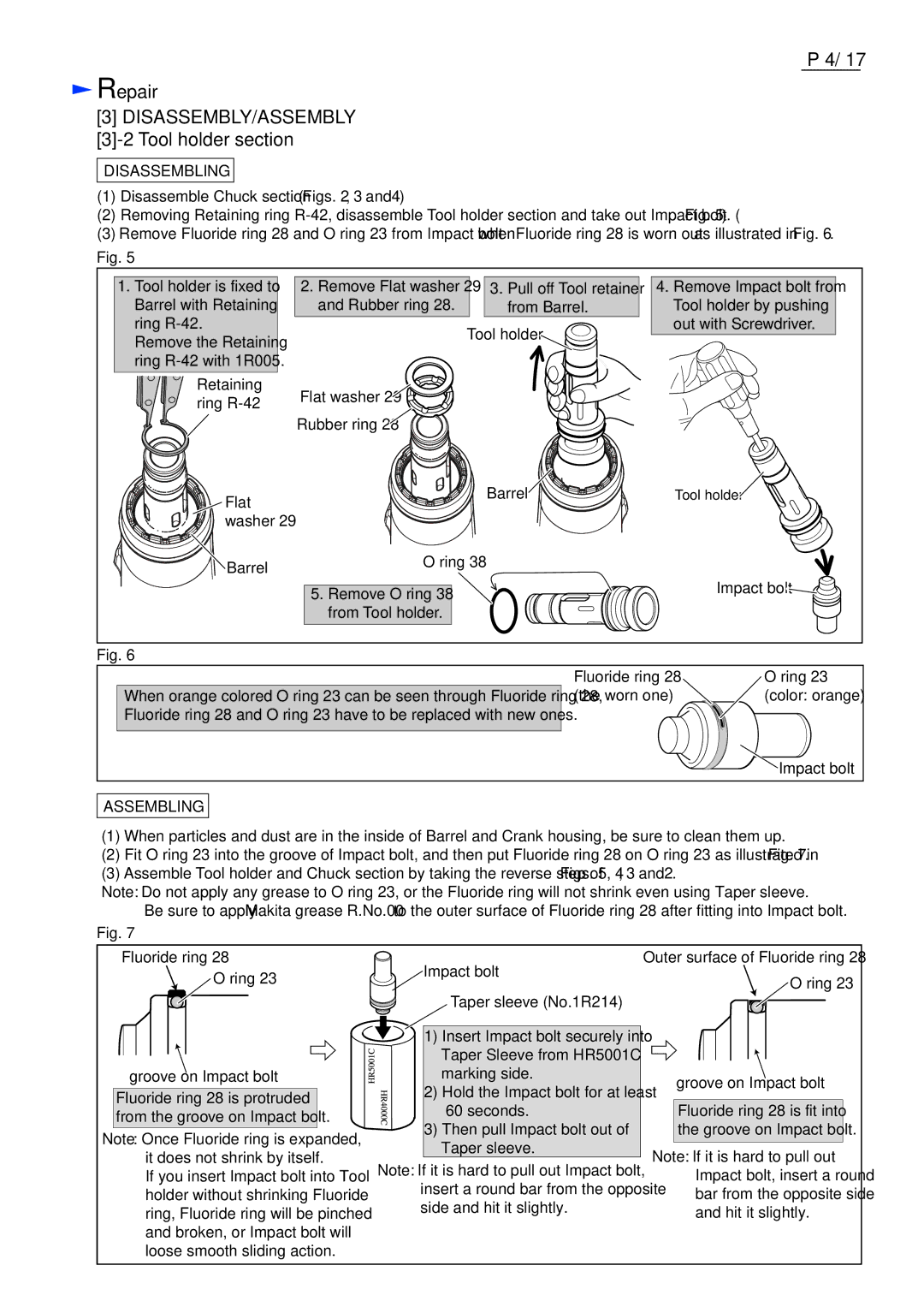 Makita HM0871C, HM0870C dimensions Repair DISASSEMBLY/ASSEMBLY 3-2 Tool holder section, Assembling 