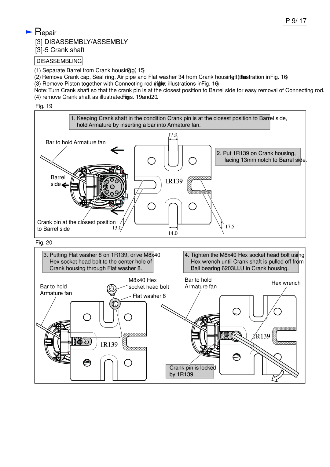 Makita HM0870C, HM0871C dimensions Crank shaft 