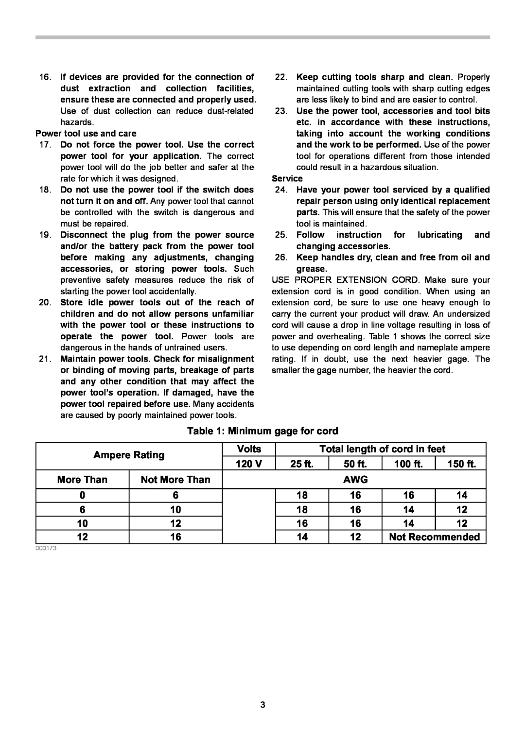 Makita HM0870C, HM0871C instruction manual Minimum gage for cord 