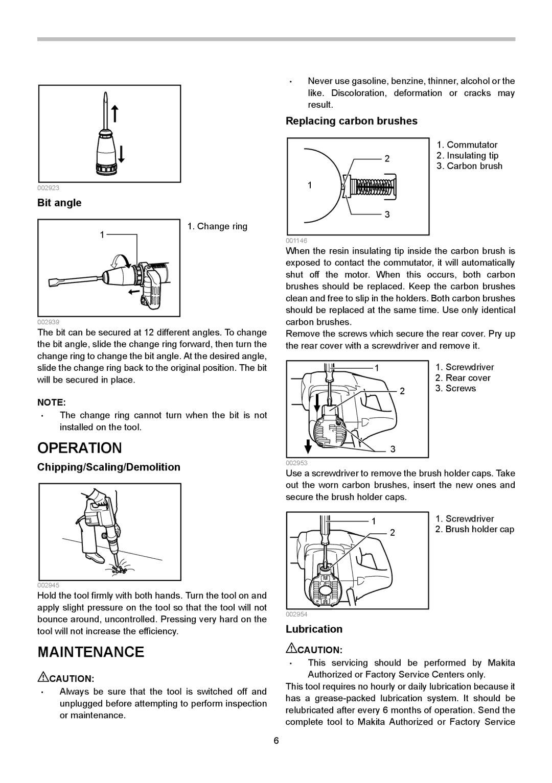 Makita HM1202C instruction manual Operation, Maintenance 