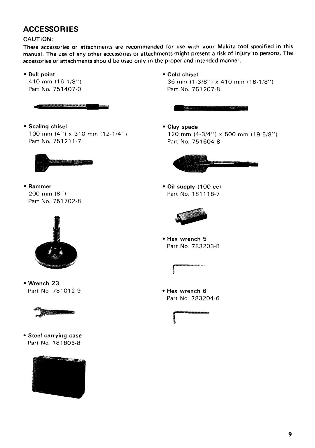 Makita HM1301 instruction manual Accessories 