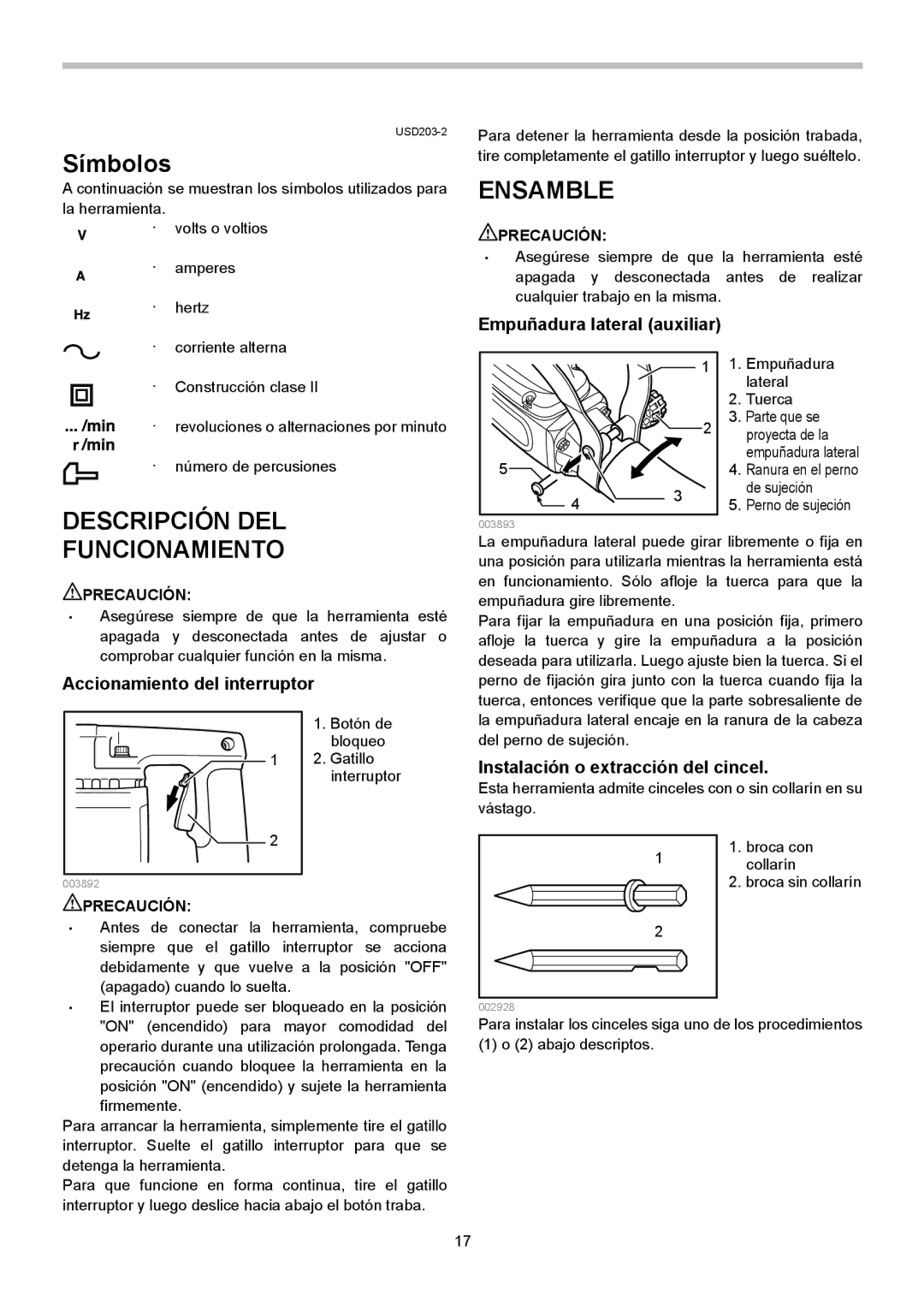 Makita HM1304B instruction manual Símbolos, Ensamble, Descripción DEL, Funcionamiento 