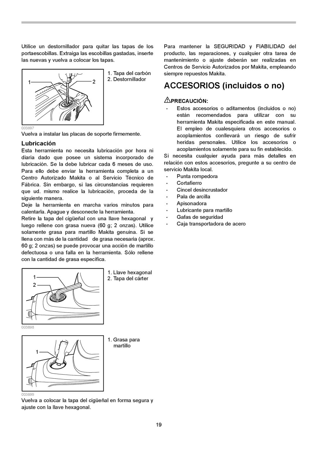 Makita HM1304B instruction manual Accesorios incluidos o no, Lubricación 