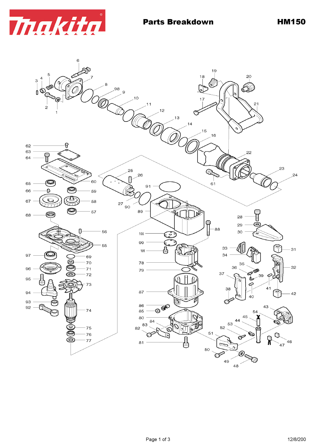 Makita HM150 manual Parts Breakdown 