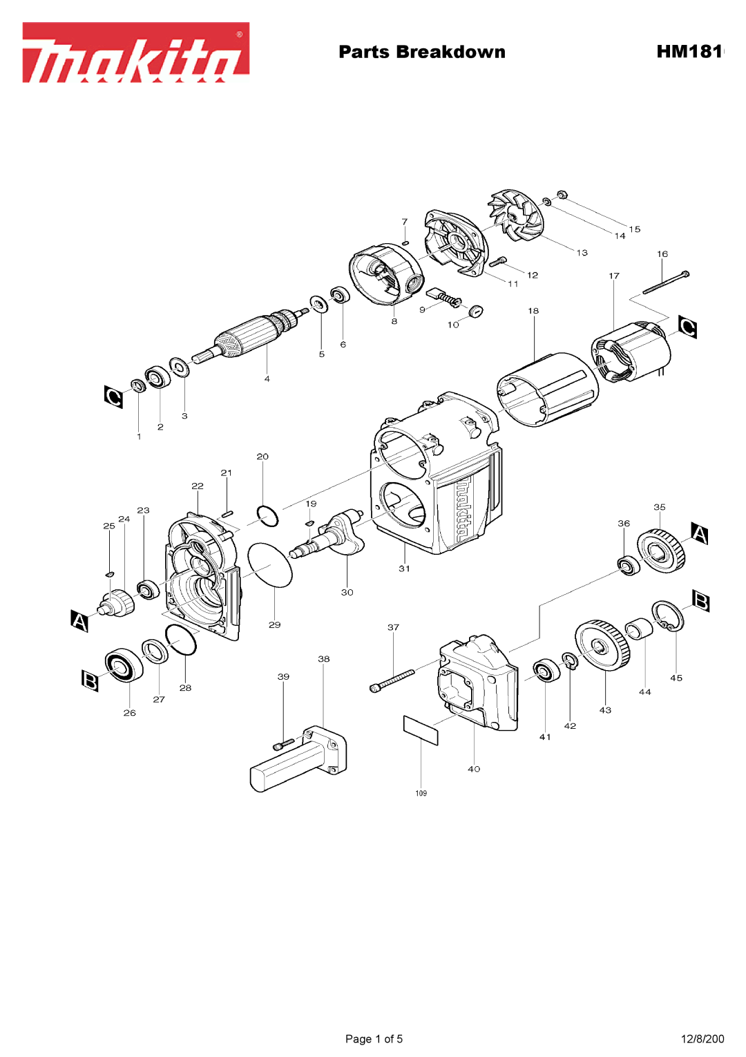 Makita HM181 manual Parts Breakdown 